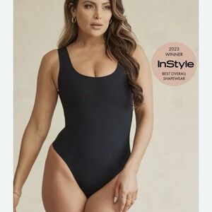 NWT Pinsy Scoop Tank Hourglass Shapewear Thong Bodysuit Black Womens Sz Small